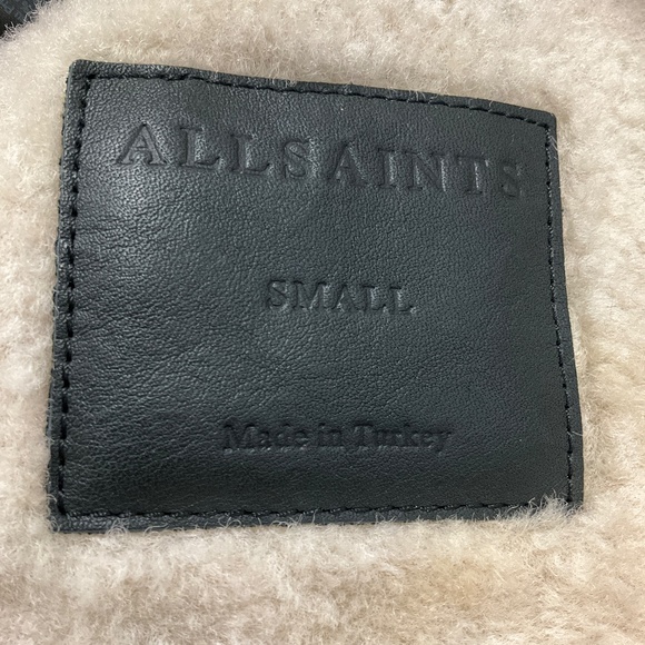 ALL SAINTS POWDER BLUE HAWLEY OVERSIZED SHEARLING BIKER JACKET - Picture 4 of 6